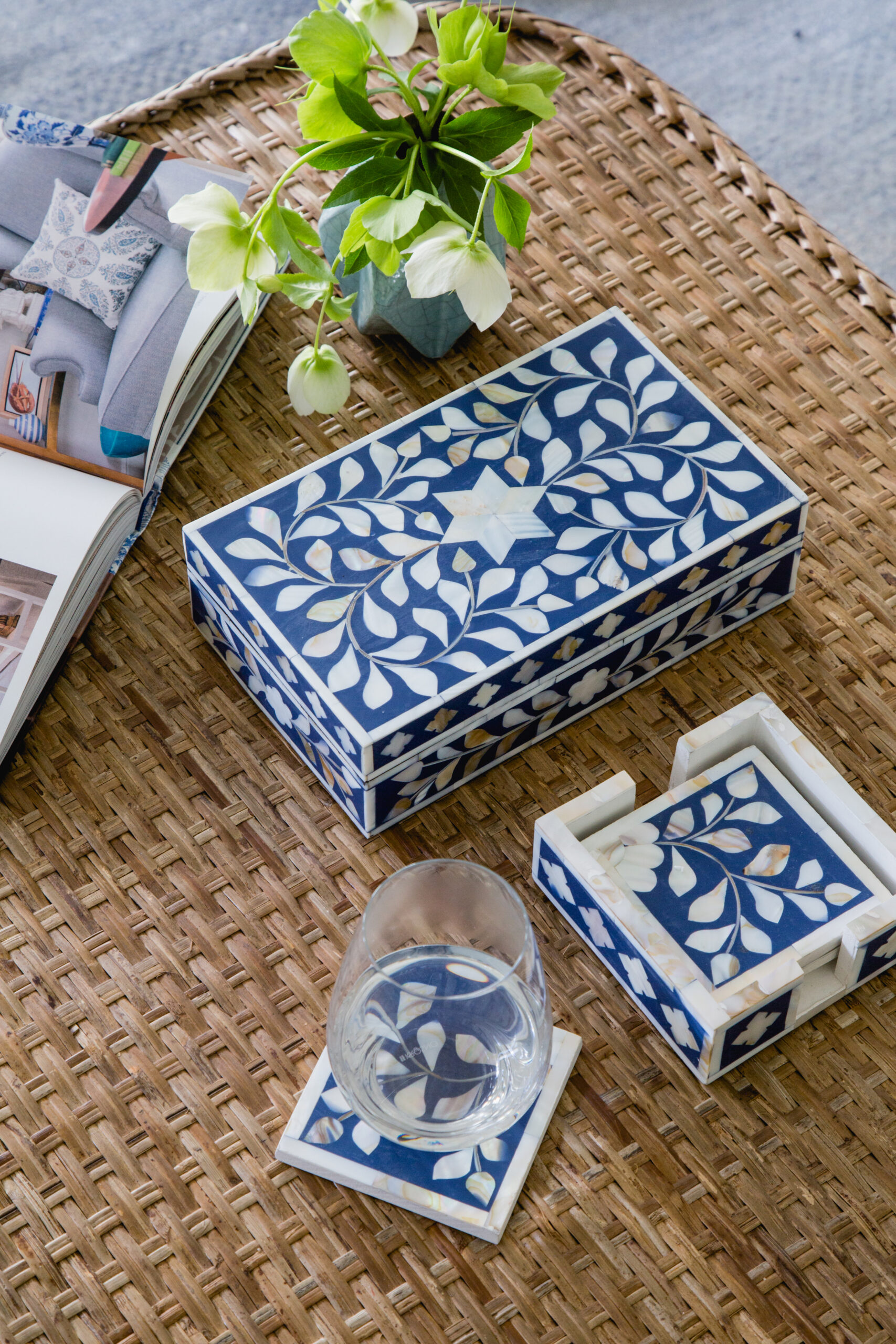 Pearl Inlay Floral Navy Box