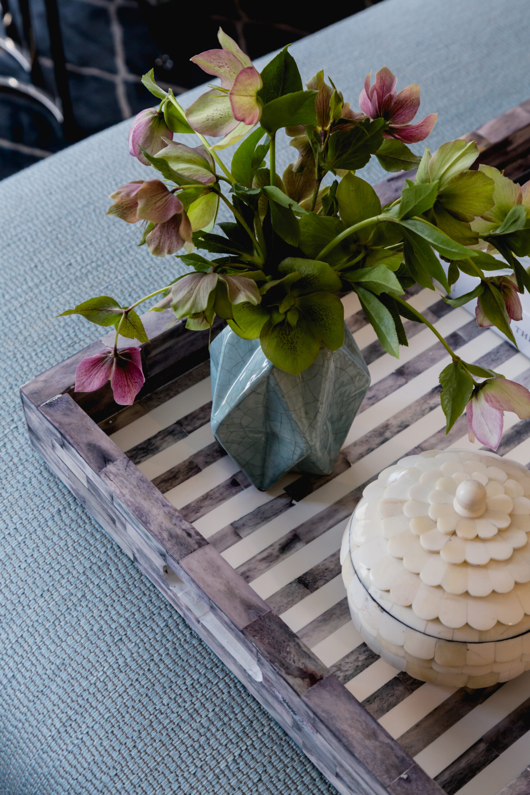 Bone inlay grey stripe tray
