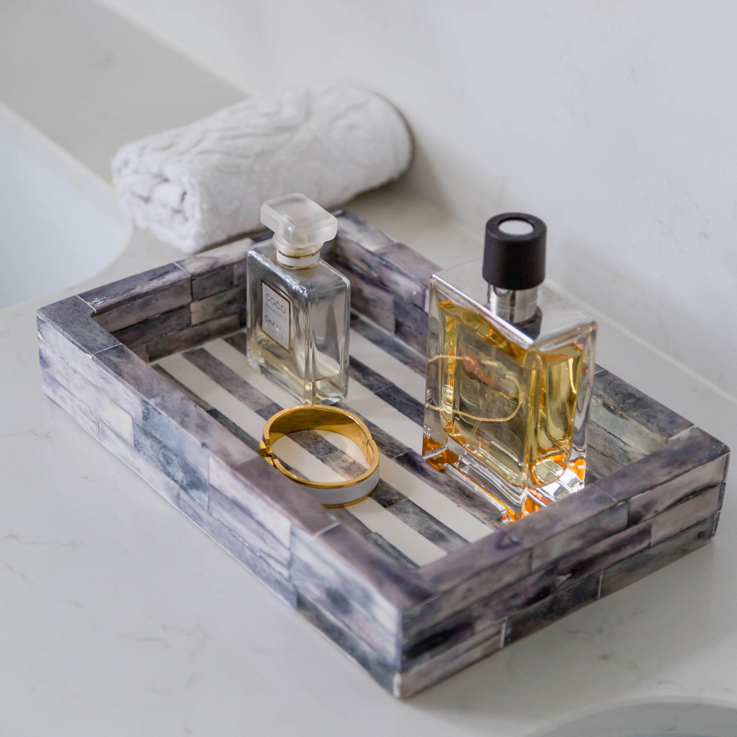 Bone inlay stripe mini tray grey