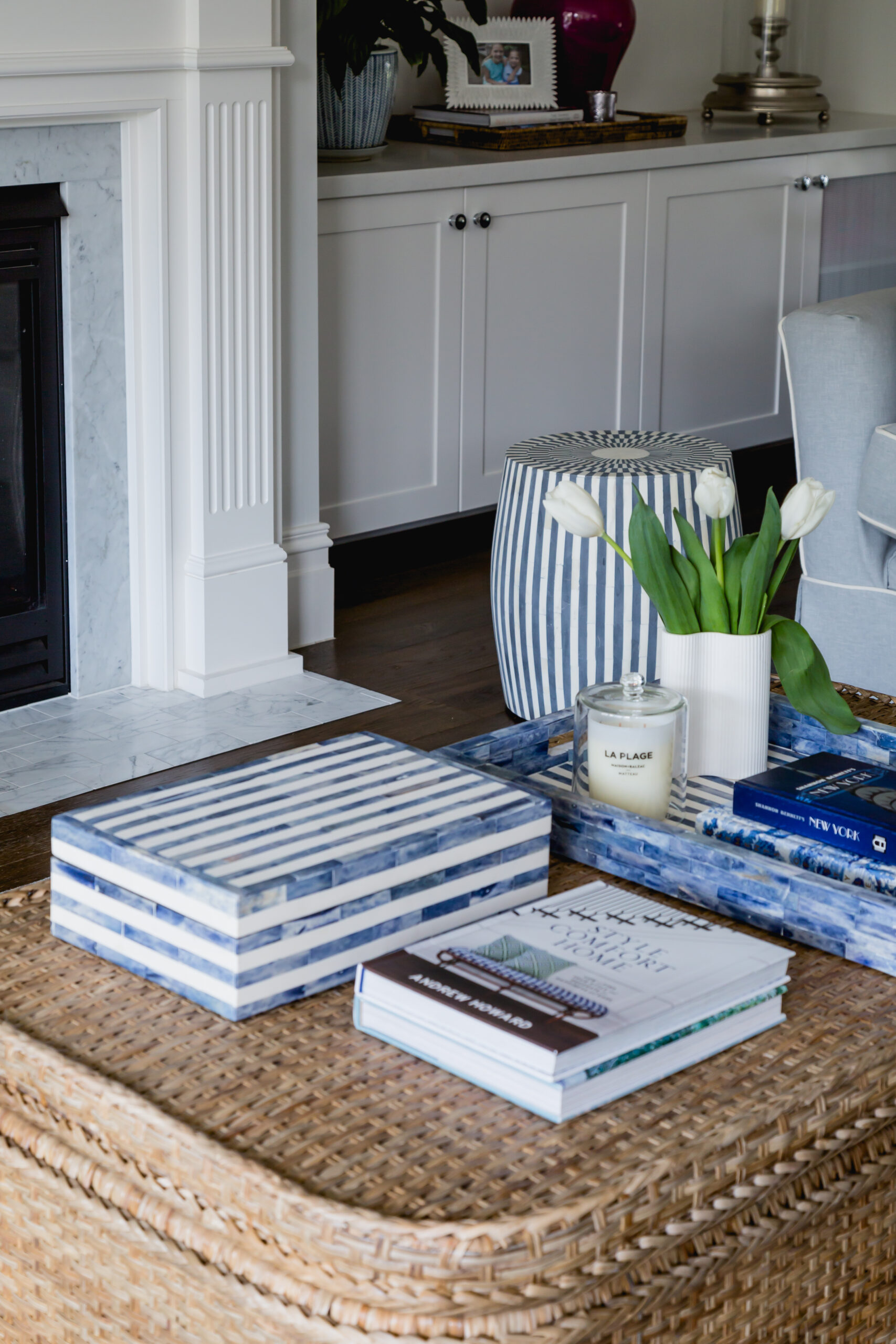 Bone Inlay Box Navy Stripe