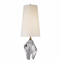 The Halcyon Accent table lamp features a crystal base with a fine linen shade.