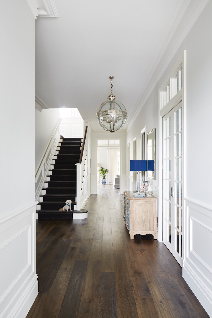 Hamptons style wall panelling in Surrey Hills new build home by Gallerie B Interior Design