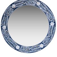 Pearl Inlay Round Mirror - Floral Blue