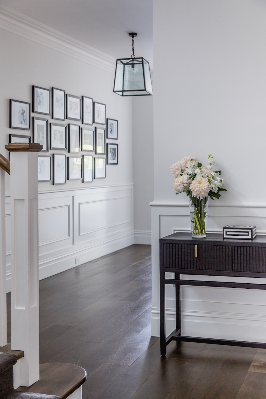 Wall panelling details in a Hamptons style new build home by Gallerie B Interior Design