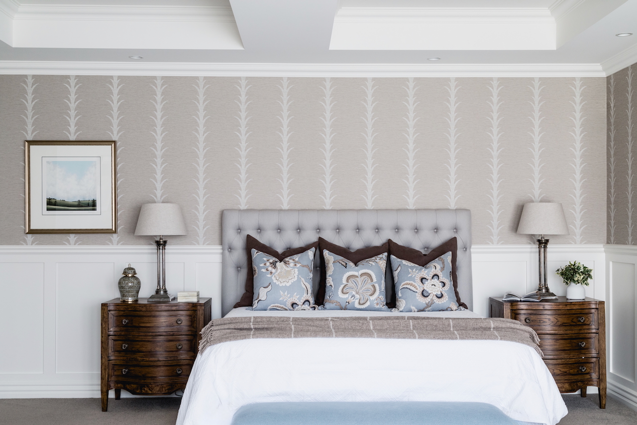 Wall panelling and wallpaper in a new build home in the Yarra Valley by Gallerie B Interior Design