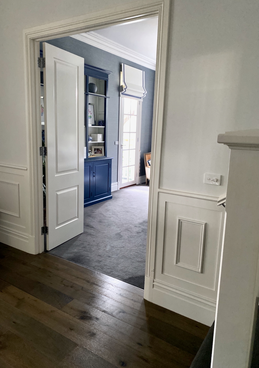 Wall panelling details in a Hamptons style new build home by Gallerie B Interior Design