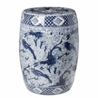 Blue and white chinoiserie pattern ceramic stool